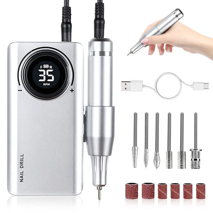 Professional Electric Nail Drill Machine, Portable Rechargeable 35000RPM Nail Drill for Acrylic Gel Nails, Manicure Pedicure Polishing Shape Tools for Home and Salon Use Health & Beauty > Personal Care > Cosmetics > Cosmetic Tools > Nail Tools Caattiilaa A-Silver  