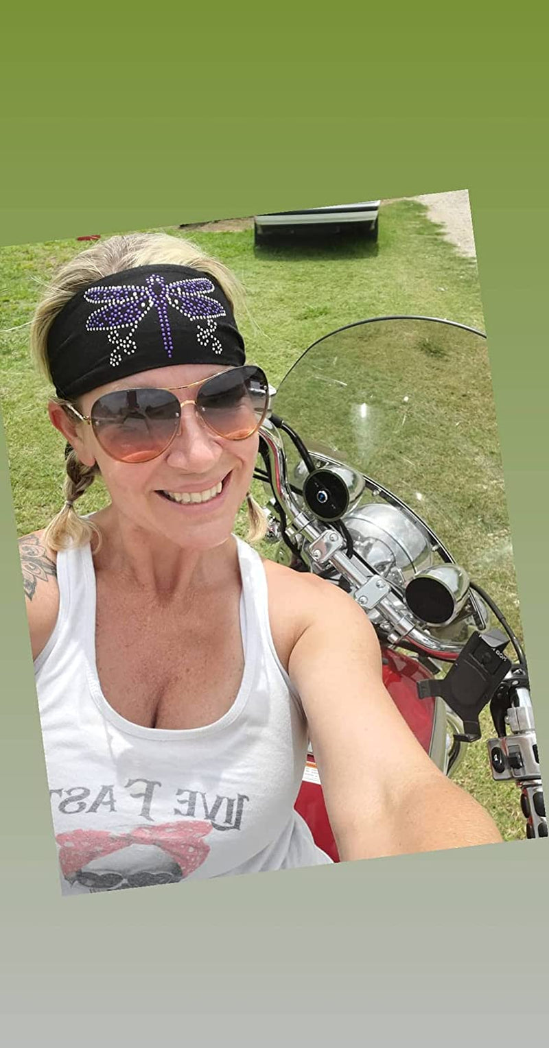Open Road Girl Head Wrap: Wide Headbands for Women: Biker Chick Headwear: Dragonfly with Rhinestones (Purple) Apparel & Accessories > Clothing Accessories > Bandanas & Headties Open Road Biker Gear   