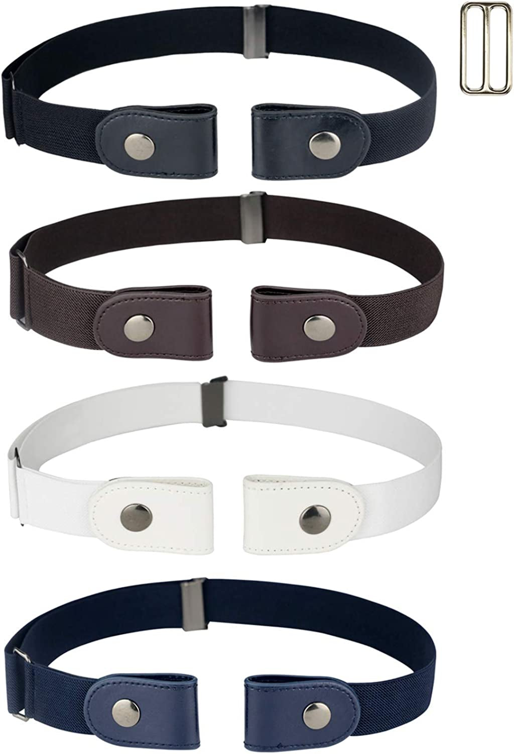 No Buckle Women/Men Stretch Belt, Invisible Elastic Belt for Jeans Pants Dresses Apparel & Accessories > Clothing Accessories > Belts maikun 4-pack.black+white+brown+blue waist 24"-50" 