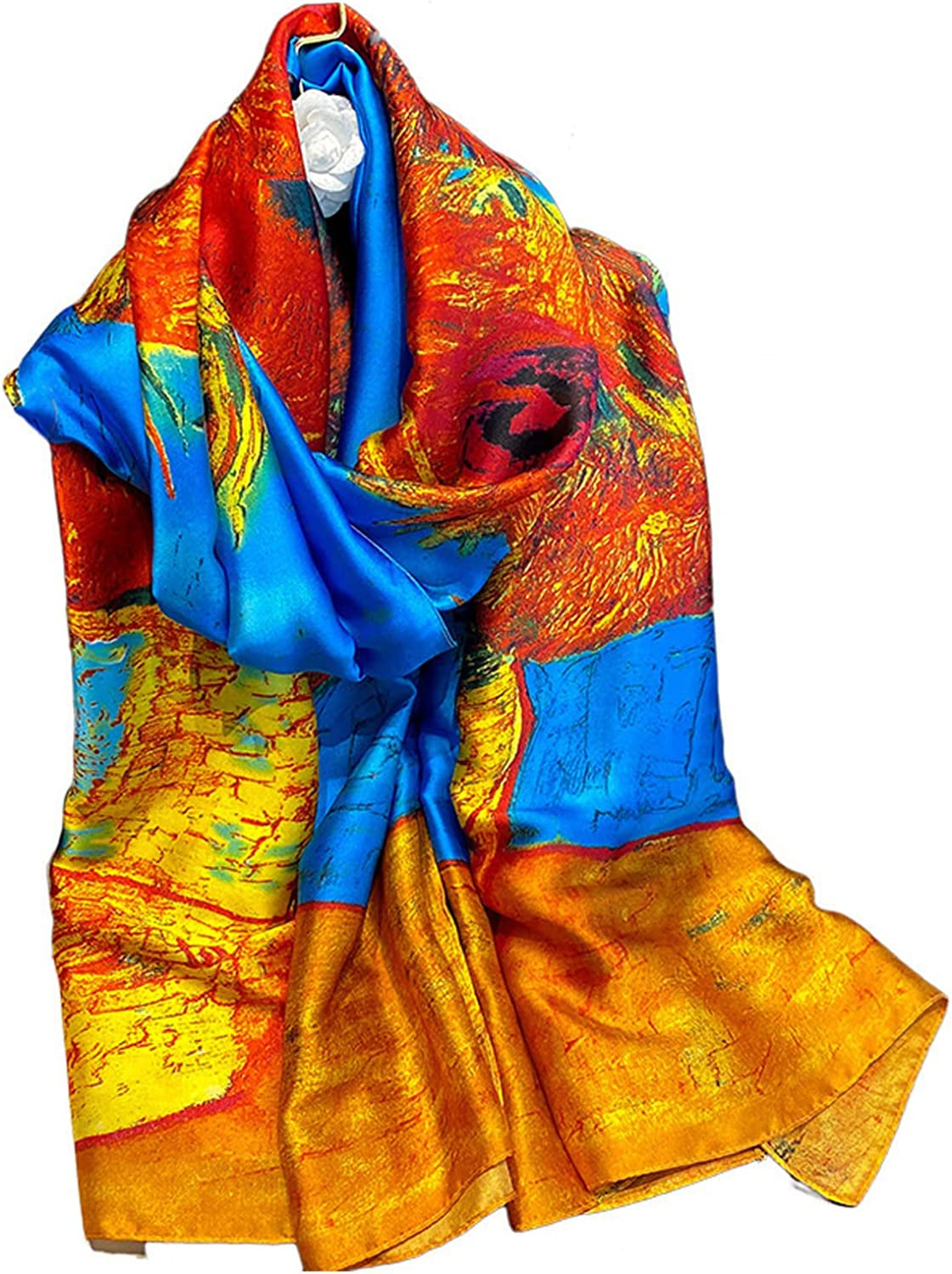Fashion Scarves 100% Silk Felling Scarf Long Lightweight Sunscreen Shawls Wrap for Women Hair Scarves Apparel & Accessories > Clothing Accessories > Scarves & Shawls Aufeel Art Painting  