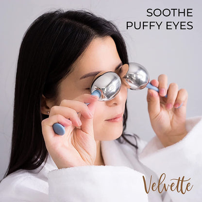 Velvette Ice Globes for Face. Unbreakable Stainless Steel Metal Cryo Sticks for Face Massage. Cooling Ice Roller Massager Face Massage Tools for Depuffing Eyes. (2) Ice Facial Wands with Storage Case Health & Beauty > Personal Care > Cosmetics > Cosmetic Tools > Skin Care Tools Velvette   
