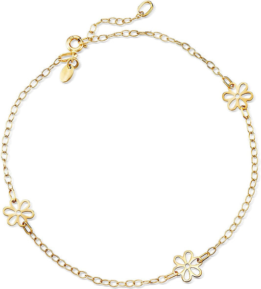 Ross-Simons Italian 14Kt Yellow Gold Floral Station Anklet. 9 Inches Apparel & Accessories > Jewelry > Anklets Ross-Simons   