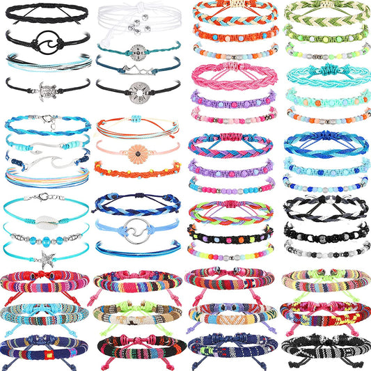 Henoyso 57 Pieces Surfer Strand Wave Bracelet Braided Stretch Friendship Woven Rope Bracelets Adjustable Waterproof Handmade Wax Wrap Bracelet Anklet for Girls Women Apparel & Accessories > Jewelry > Bracelets Henoyso Summer Style  