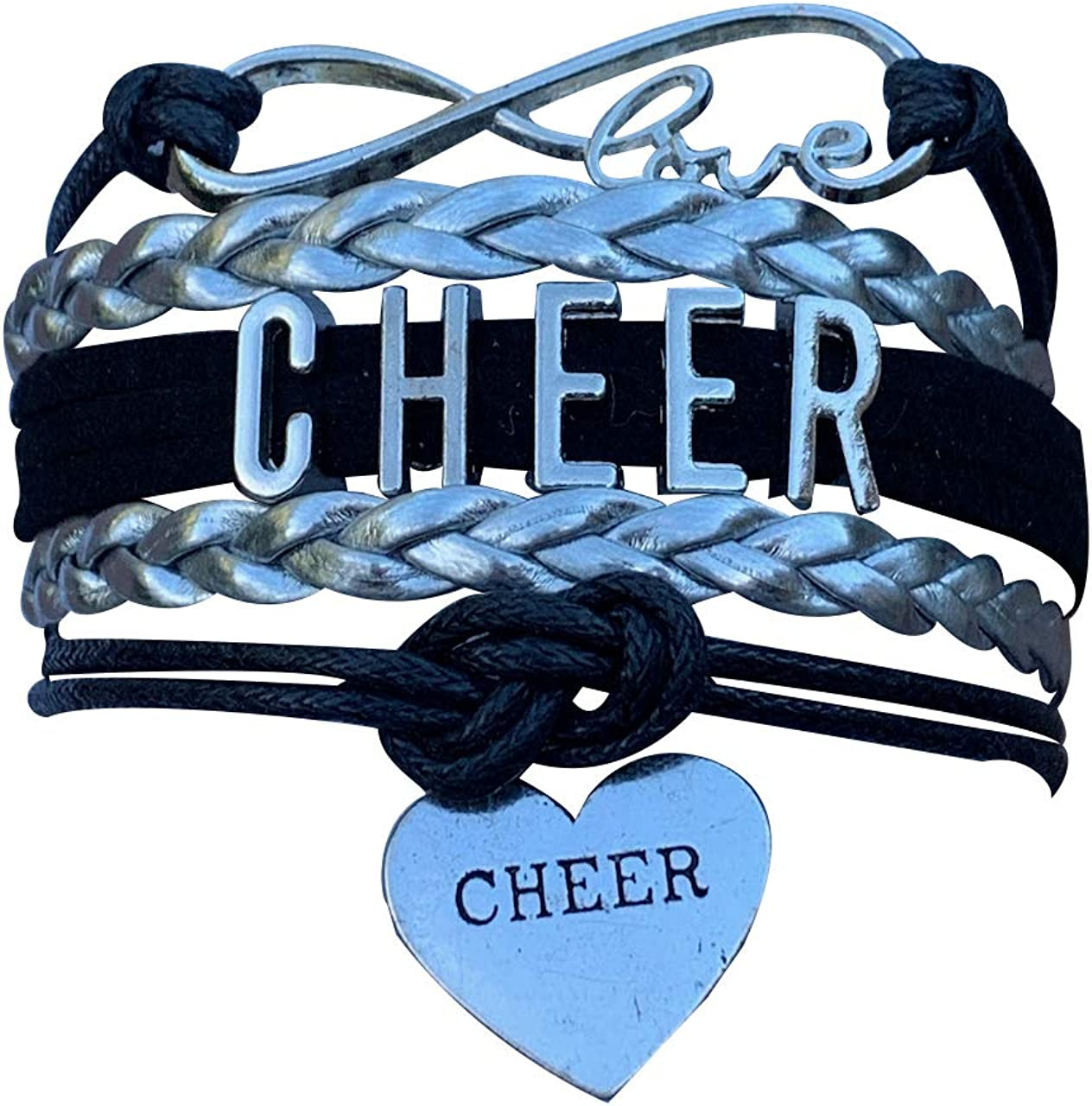 Cheer Charm Bracelet- Girls Infinity Love Adjustable Cheerleading Jewelry in Team Colors for Cheerleaders Apparel & Accessories > Jewelry > Bracelets Sportybella Black/Silver  
