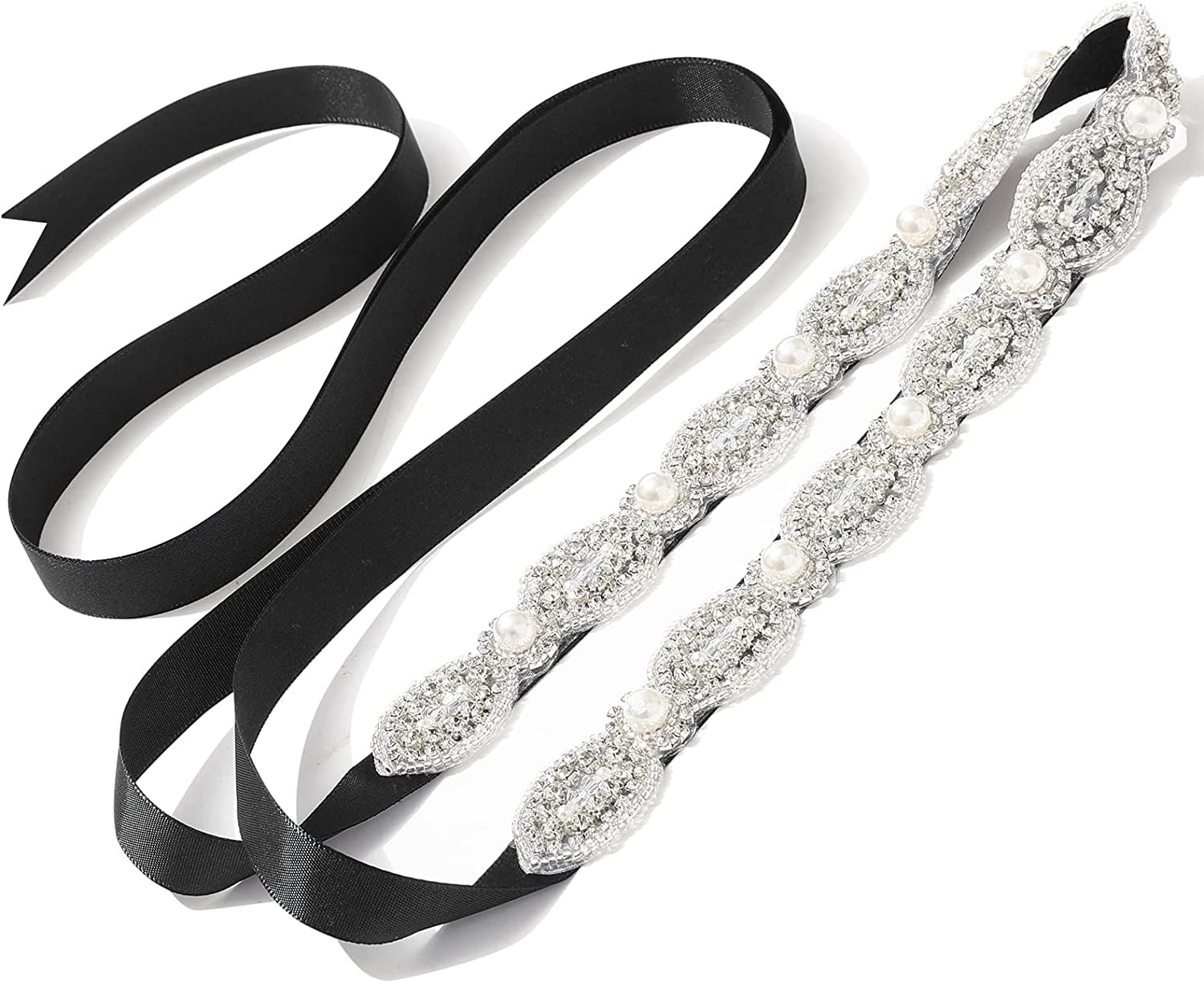 AWAYTR Bridal Rhinestone Wedding Belt - Silver Rhinestone Belts for Women Formal Evening Dress Apparel & Accessories > Clothing Accessories > Belts AWAYTR Style 1-black  