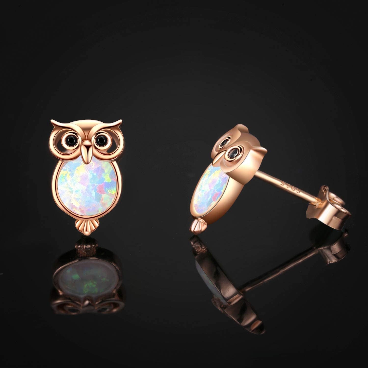 Cuoka Owl Stud Earrings,Owl Necklace 925 Sterling Silver Opal Owl Earrings Hypoallergenic Heart Animal Owl Jewelry Gifts for Women Girls Owl Lovers Apparel & Accessories > Jewelry > Earrings Cuoka   