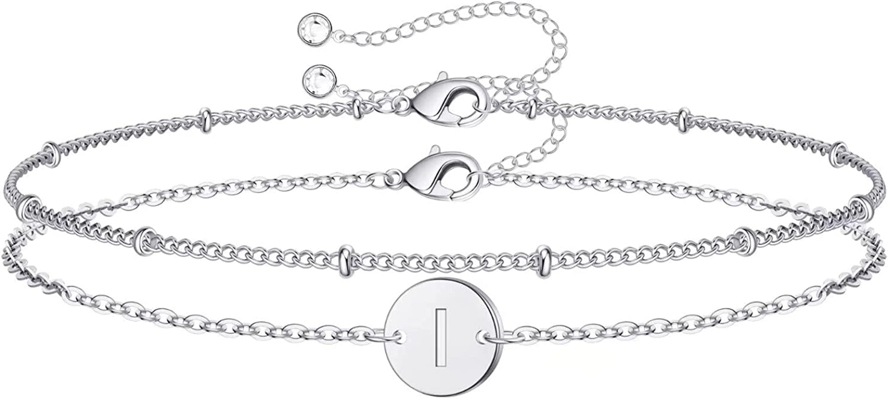 Silver Initial Bracelets for Women Teen Girls, 14K White Gold Filled Layered Letter Initial Bracelet Dainty Disc Initial Charm Bracelets Silver Bracelets for Women Girls Jewelry Gifts for Girls Apparel & Accessories > Jewelry > Bracelets MONOZO I  