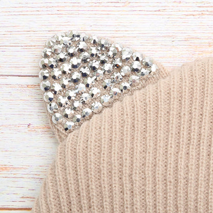 MIRMARU Women’S Soft Warm Embroidered Meow Cat Ears Knit Beanie Hat with Stone Embellished Apparel & Accessories > Clothing Accessories > Hats MIRMARU   
