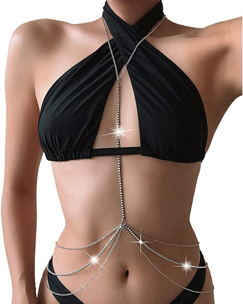Rhinestone Body Chains Jewelry for Women and Girls Sexy Belly Waist Chain Bikini Beach Accessories Apparel & Accessories > Jewelry > Body Jewelry FNQUFUJ   