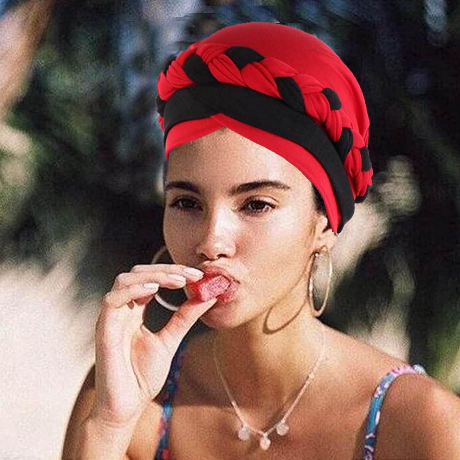Woeoe Women African Turban India'S Hat Black Stretch Braid Head Wrap Apparel & Accessories > Clothing Accessories > Headwear Woeoe   