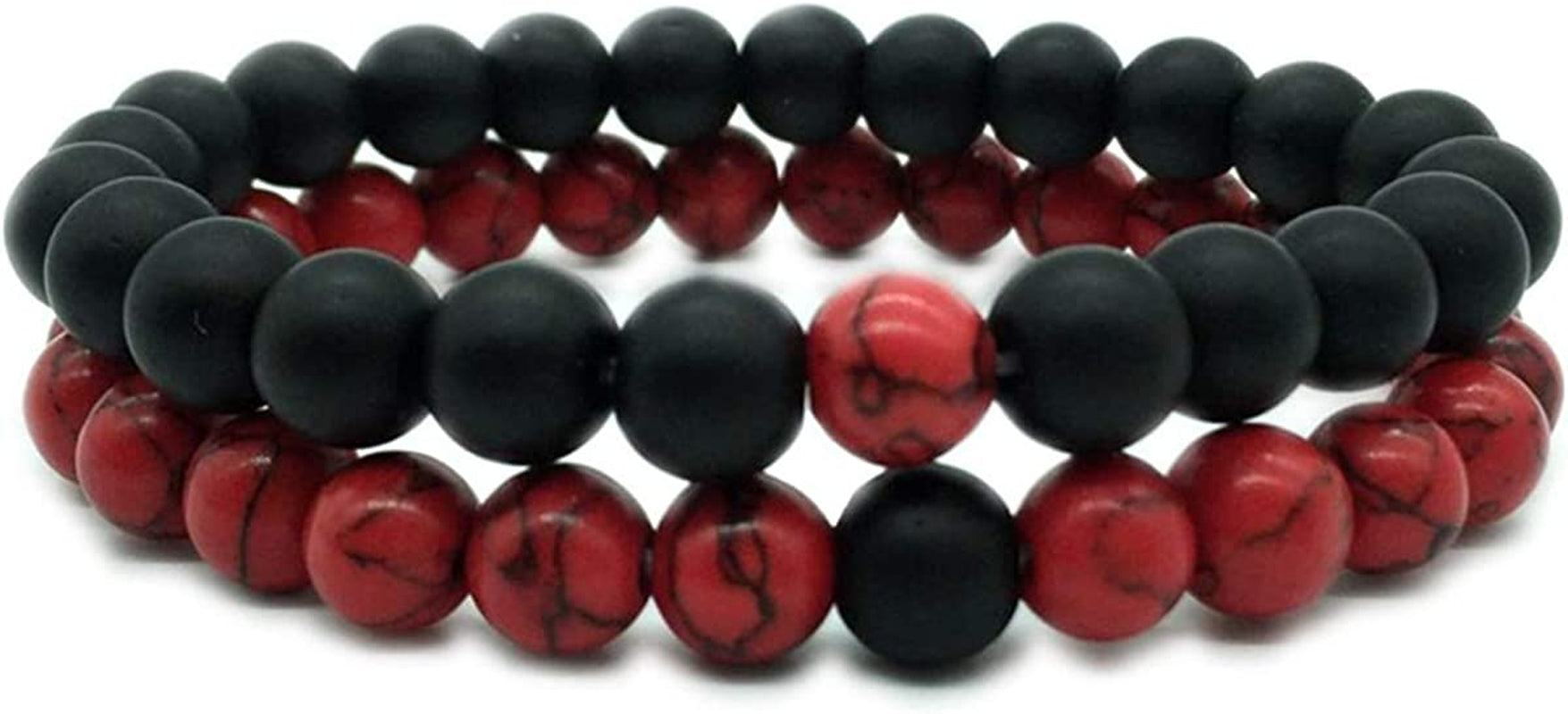 CNLQ Long Distance Bracelets for Lovers Couples Matching Gift Matte Agate 8Mm Bead Stone (Elastic Red) Apparel & Accessories > Jewelry > Bracelets LeZisuIre Elastic Red  