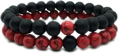 CNLQ Long Distance Bracelets for Lovers Couples Matching Gift Matte Agate 8Mm Bead Stone (Elastic Red) Apparel & Accessories > Jewelry > Bracelets LeZisuIre Elastic Red  