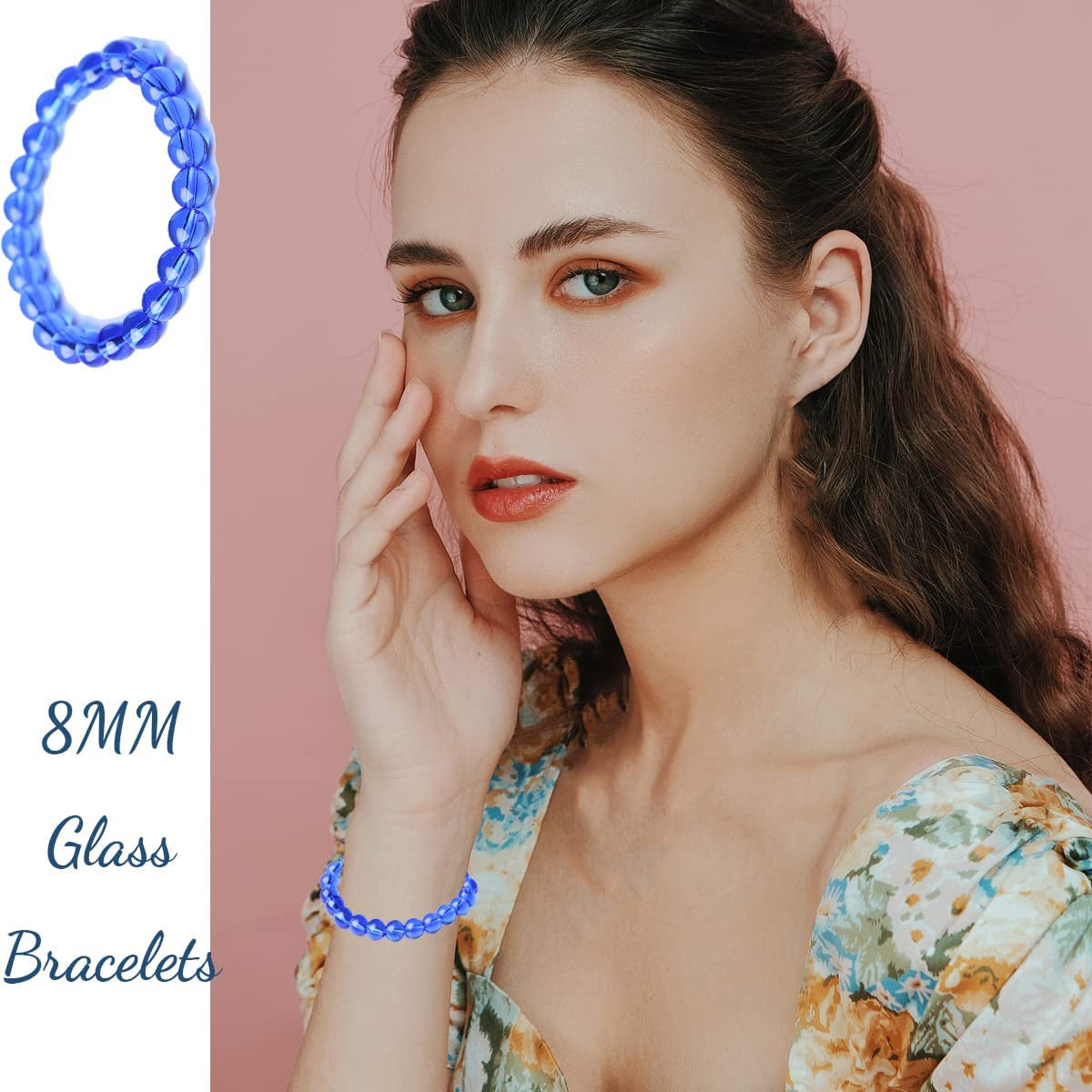 SROBENZ 15 PCS Crystal 8Mm round Beaded Bracelet Set Healing Glass Stretch Bracelets for Women Girl Men round Beads Elastic Bracelets Apparel & Accessories > Jewelry > Bracelets SROBENZ   