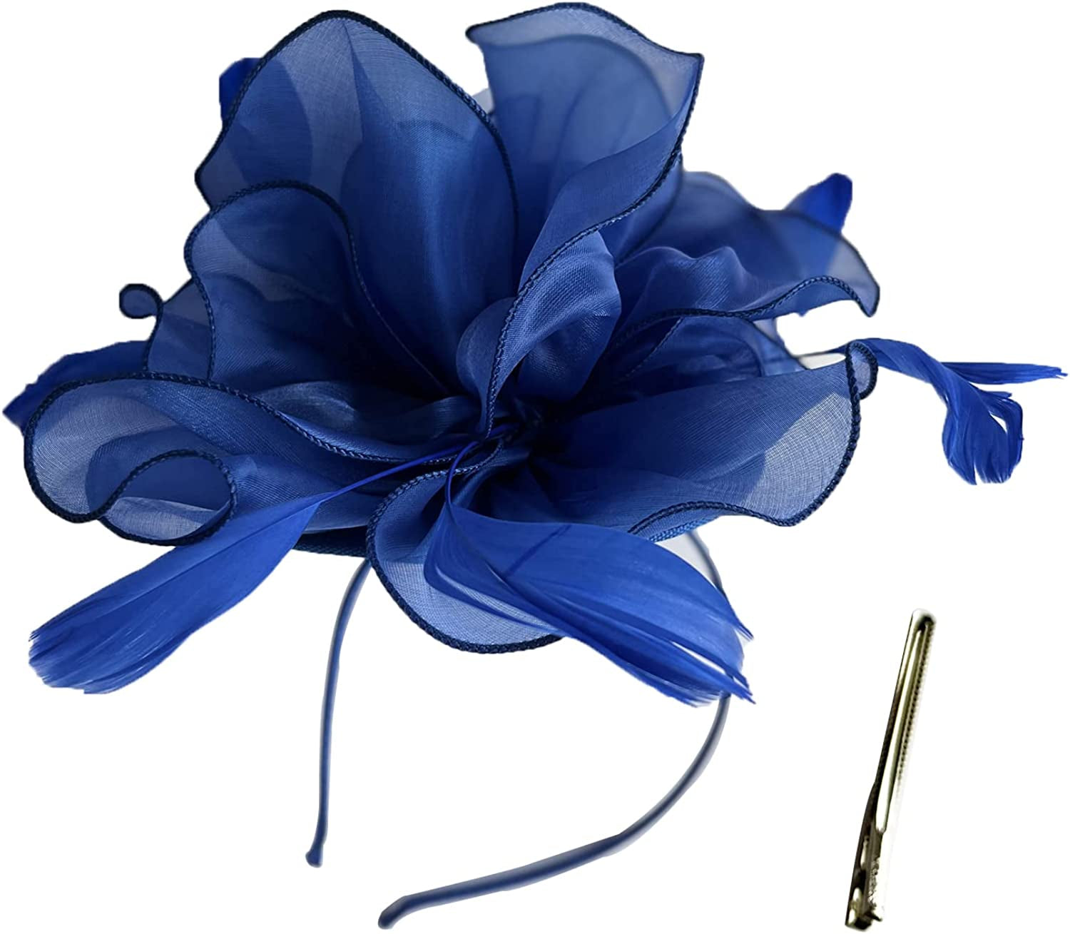 Women Flower Fascinator Hat Wedding Bridal Fascinators Tea Party Hat Feather Fascinator Headband Headwear for Evening Church Apparel & Accessories > Clothing Accessories > Headwear STbest Royal Blue  