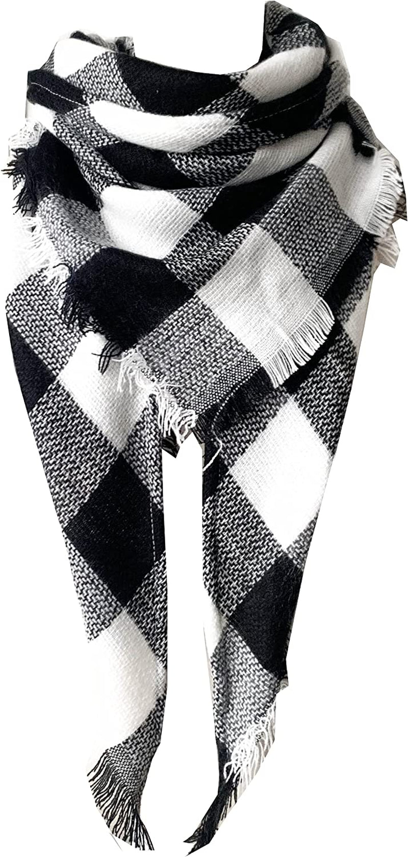 Wander Agio Womens Warm Long Shawl Winter Wraps Large Scarves Knit Cashmere Feel Plaid Triangle Scarf Apparel & Accessories > Clothing Accessories > Scarves & Shawls Wander Agio Black White 35  