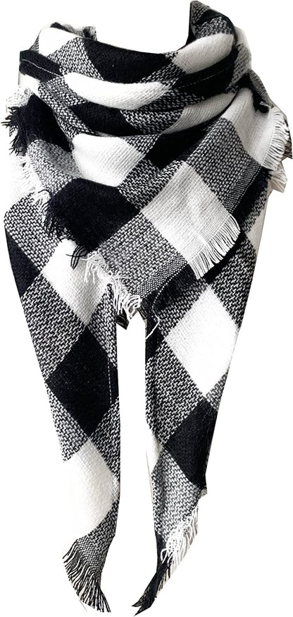 Wander Agio Womens Warm Long Shawl Winter Wraps Large Scarves Knit Cashmere Feel Plaid Triangle Scarf Apparel & Accessories > Clothing Accessories > Scarves & Shawls Wander Agio Black White 35  