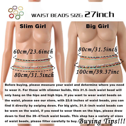 ELABEST plus Size African Waist Beads Chain Layered Belly Body Chain Beach 7Pack Waist Jewelry Body Accessories for Women and Girls Apparel & Accessories > Jewelry > Body Jewelry ELABEST   