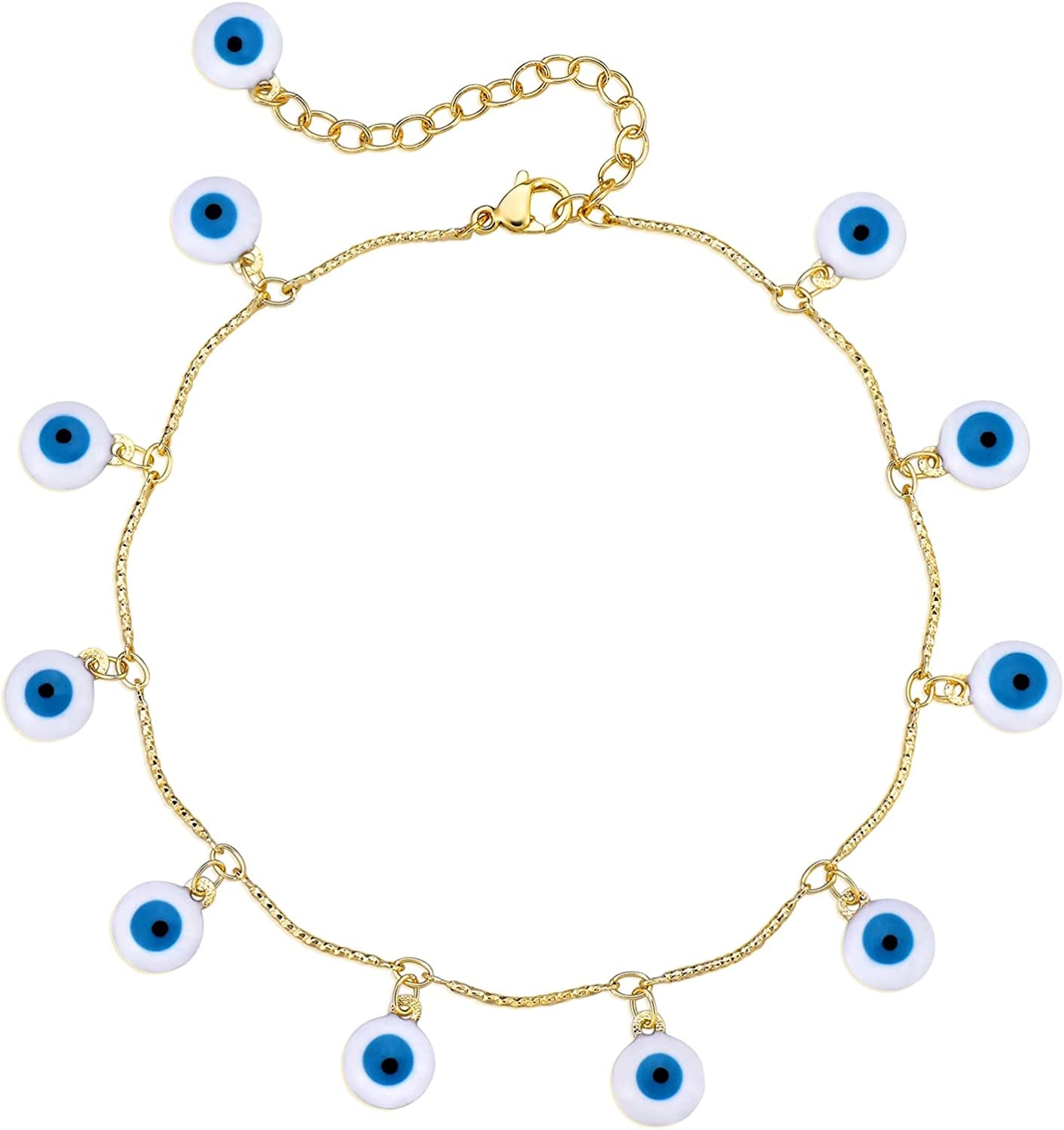 VACRONA Gold Anklets for Women 14K Gold Plated Boho Beach Beaded Chain Anklet Dainty Turquoises Evil Eye Ankle Bracelet Adjustable Chain Anklet Foot Jewelry Apparel & Accessories > Jewelry > Anklets VACRONA Blue Evil Eye  