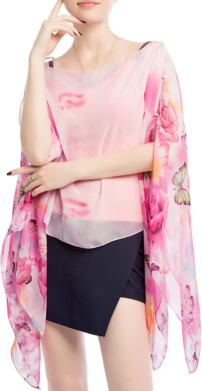 Women'S Chiffon Scarve Shawls Wraps Qunsia Floral Poncho Bikini Cover up Tops Apparel & Accessories > Clothing Accessories > Scarves & Shawls Qunsia   