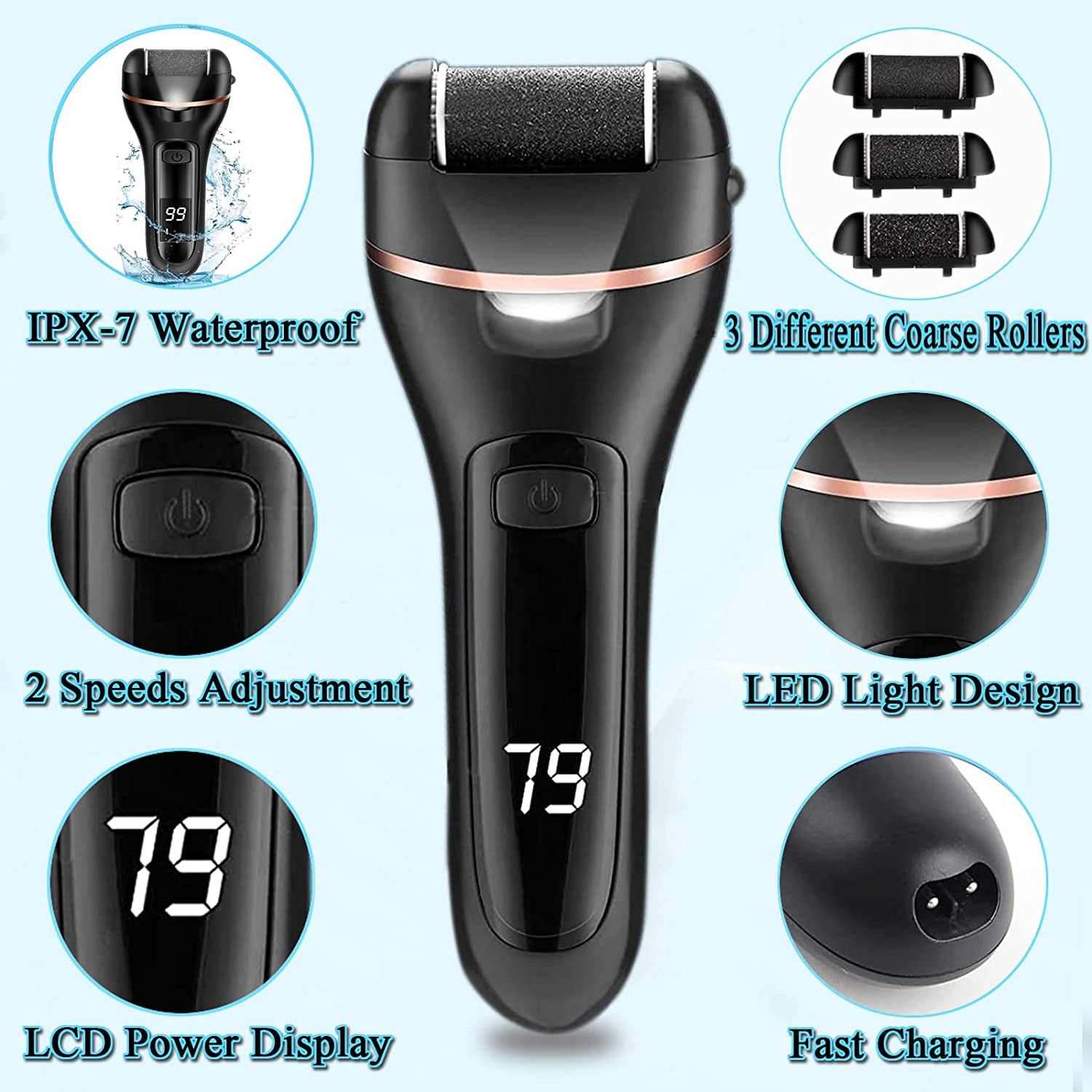Callus Remover for Feet Rechargeable, 13-In-1 Professional Pedicure Tools Foot Care Kit, Foot Scrubber Electric Feet File Pedi for Hard Cracked Dry Dead Skin, 3 Rollers, 2 Speed, Battery Display, Gift Health & Beauty > Personal Care > Foot Care Nice-live   