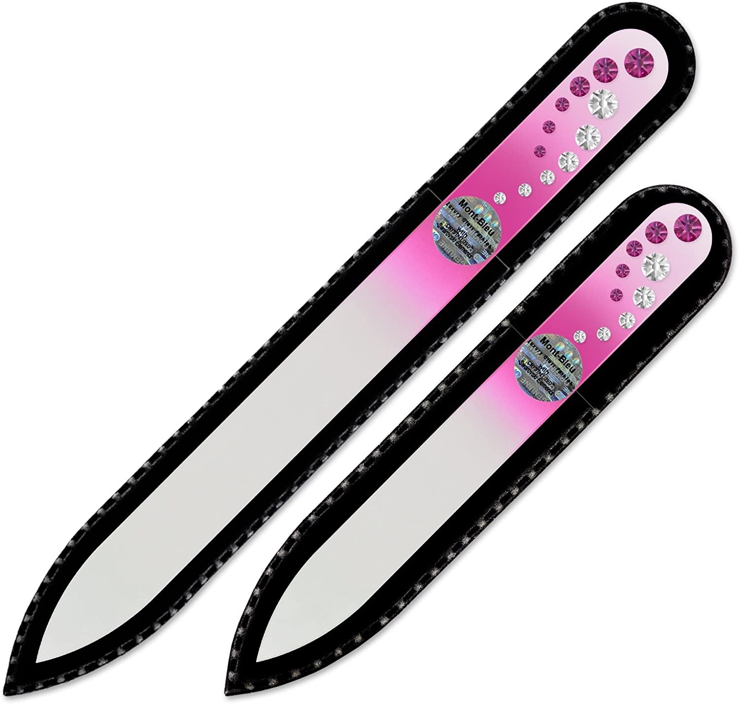Washable Nail Files - Mont Bleu Set of 2 Glass Nail Files Hand Decorated with Crystals - Handmade Gifts for Women - Expertly Shape Nails & Enjoy a Smooth Finish - Nail Filing Tools Health & Beauty > Personal Care > Cosmetics > Cosmetic Tools > Nail Tools Mont Bleu Fuchsia - Crystal  