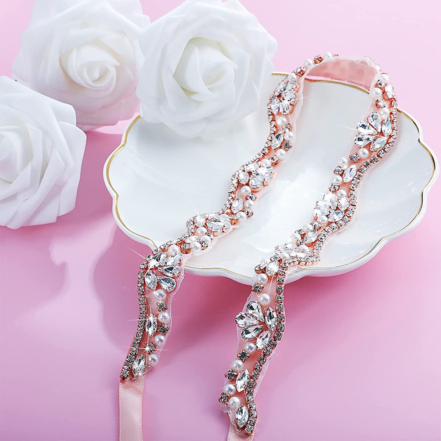 Bling Handmade Rhinestone Bridal Belt Crystal Diamond Wedding Belt Ribbon Sash Apparel & Accessories > Clothing Accessories > Belts Geyoga   