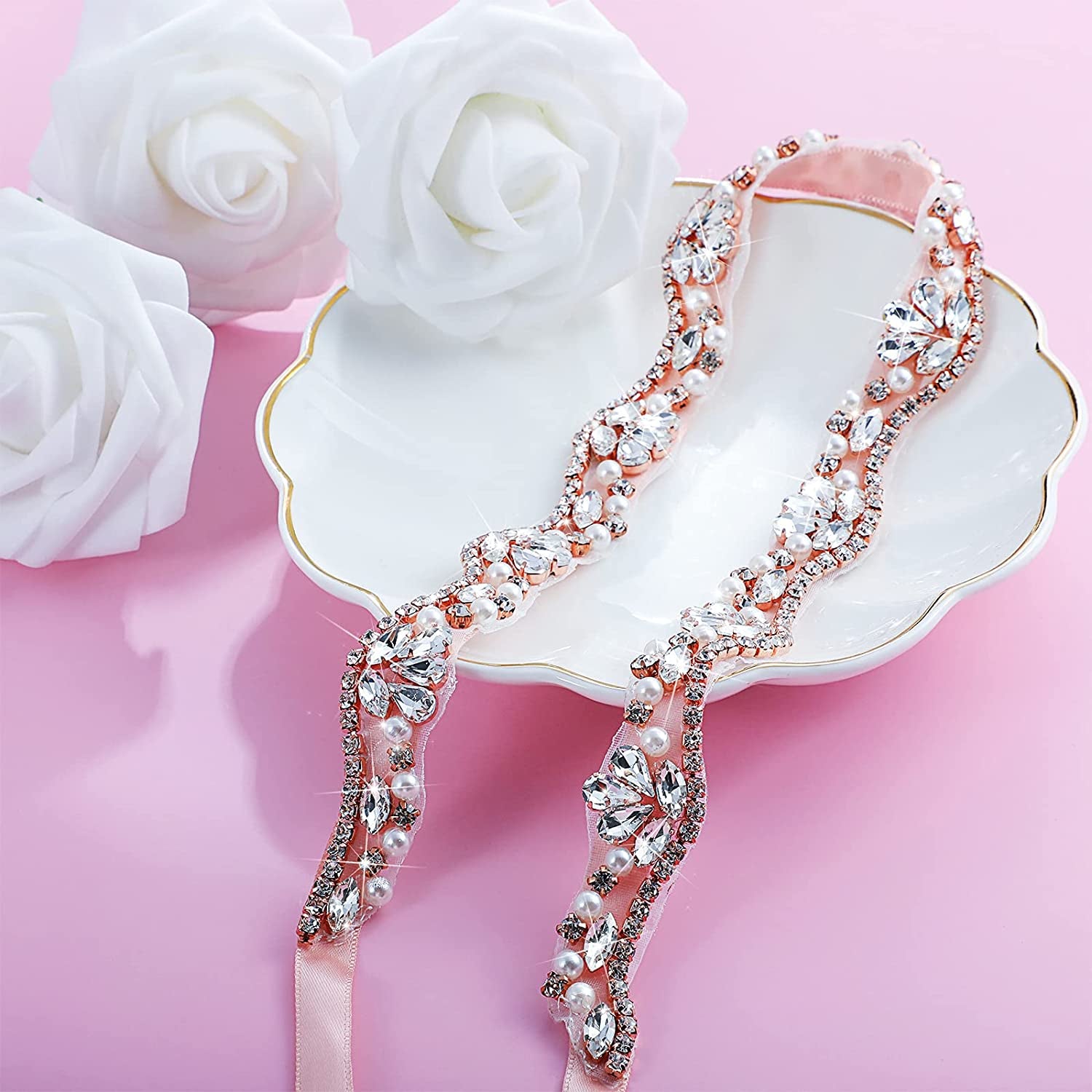 Bling Handmade Rhinestone Bridal Belt Crystal Diamond Wedding Belt Ribbon Sash Apparel & Accessories > Clothing Accessories > Belts Geyoga   