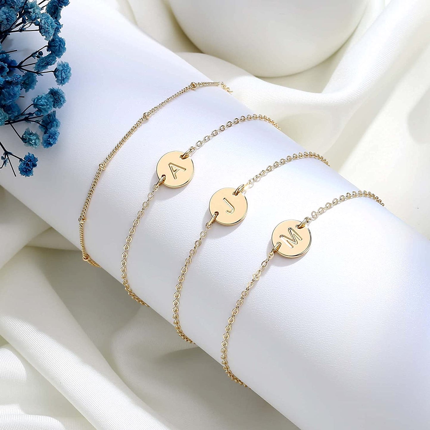 MONOZO Gold Initial Bracelets for Women, Dainty 14K Gold Filled Layered Beaded Letter Initial Bracelet Personalized 26 Alphabet Disc Monogram Charm Bracelet Jewelry Gifts for Girls Apparel & Accessories > Jewelry > Bracelets MONOZO   
