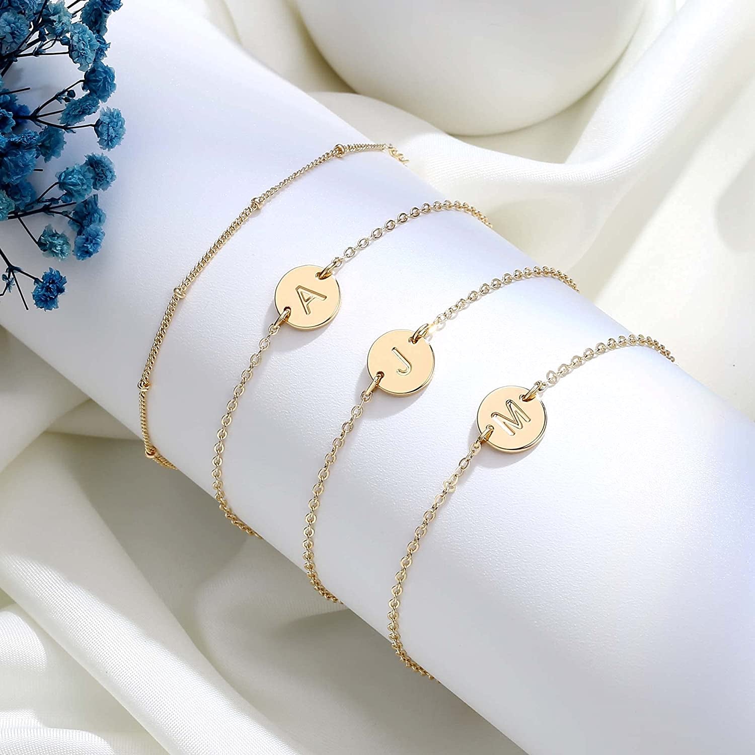 MONOZO Gold Initial Bracelets for Women, Dainty 14K Gold Filled Layered Beaded Letter Initial Bracelet Personalized 26 Alphabet Disc Monogram Charm Bracelet Jewelry Gifts for Girls Apparel & Accessories > Jewelry > Bracelets MONOZO   