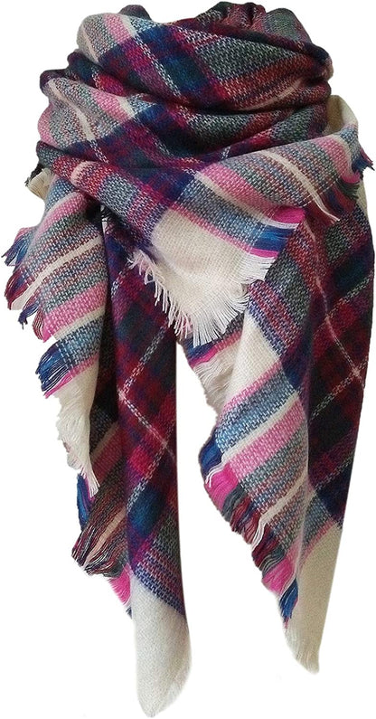 Plaid Blanket Scarf Winter Fall Scarfs for Women, Warm Soft Chunky Oversized Tartan Shawls Wraps Scarves Apparel & Accessories > Clothing Accessories > Scarves & Shawls Chalier D-pink  