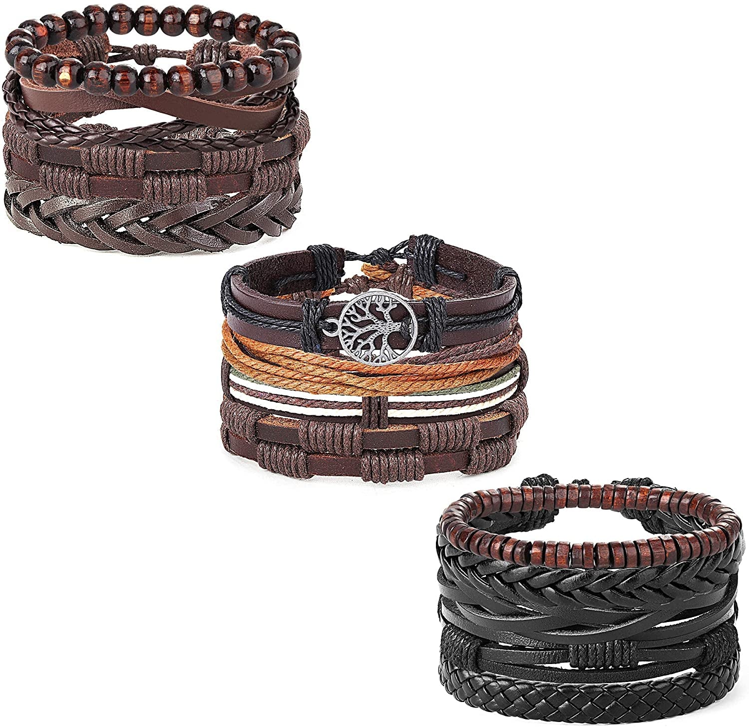 Hanpabum 18Pcs Braided Leather Bracelets for Men Women Woven Cuff Wrap Bracelet Wood Beads Ethnic Tribal Bracelets Adjustable Apparel & Accessories > Jewelry > Bracelets HANPABUM   