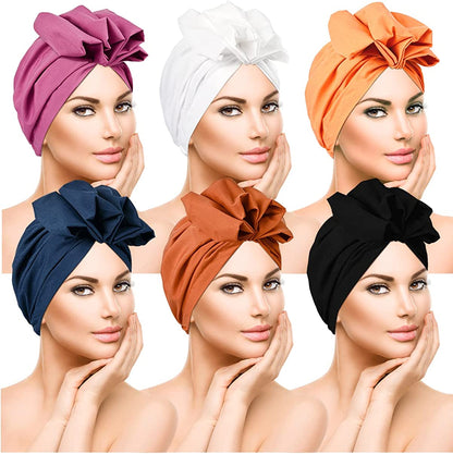 Women Turbans and Head Wraps,Skull-Caps,African Turban Flower Knot Pre-Tied Bonnet Beanie Cap for Women Apparel & Accessories > Clothing Accessories > Headwear DANMY Black/Blue/White/Orange/Rose-pink/Rust-red -6pcs Large 