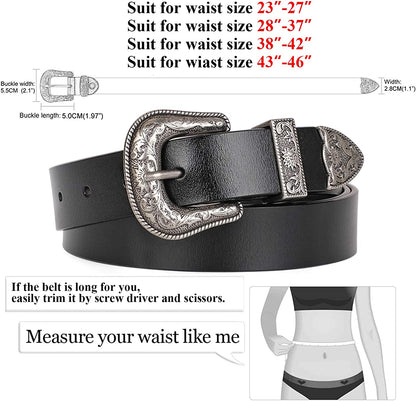Women Leather Belts Ladies Vintage Western Design Black Waist Belt for Pants Jeans Dresses Apparel & Accessories > Clothing Accessories > Belts KYLIE MAX   