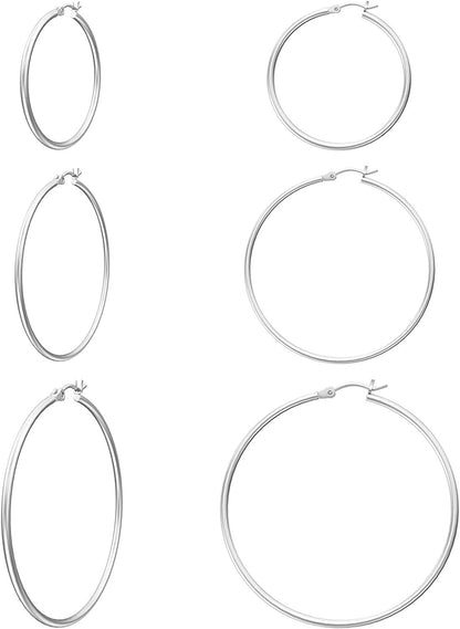 Gacimy Gold Hoop Earrings for Women 14K Real Gold Plated Hoops with 925 Sterling Silver Post Apparel & Accessories > Jewelry > Earrings Gacimy Silver 30-40-50mm  