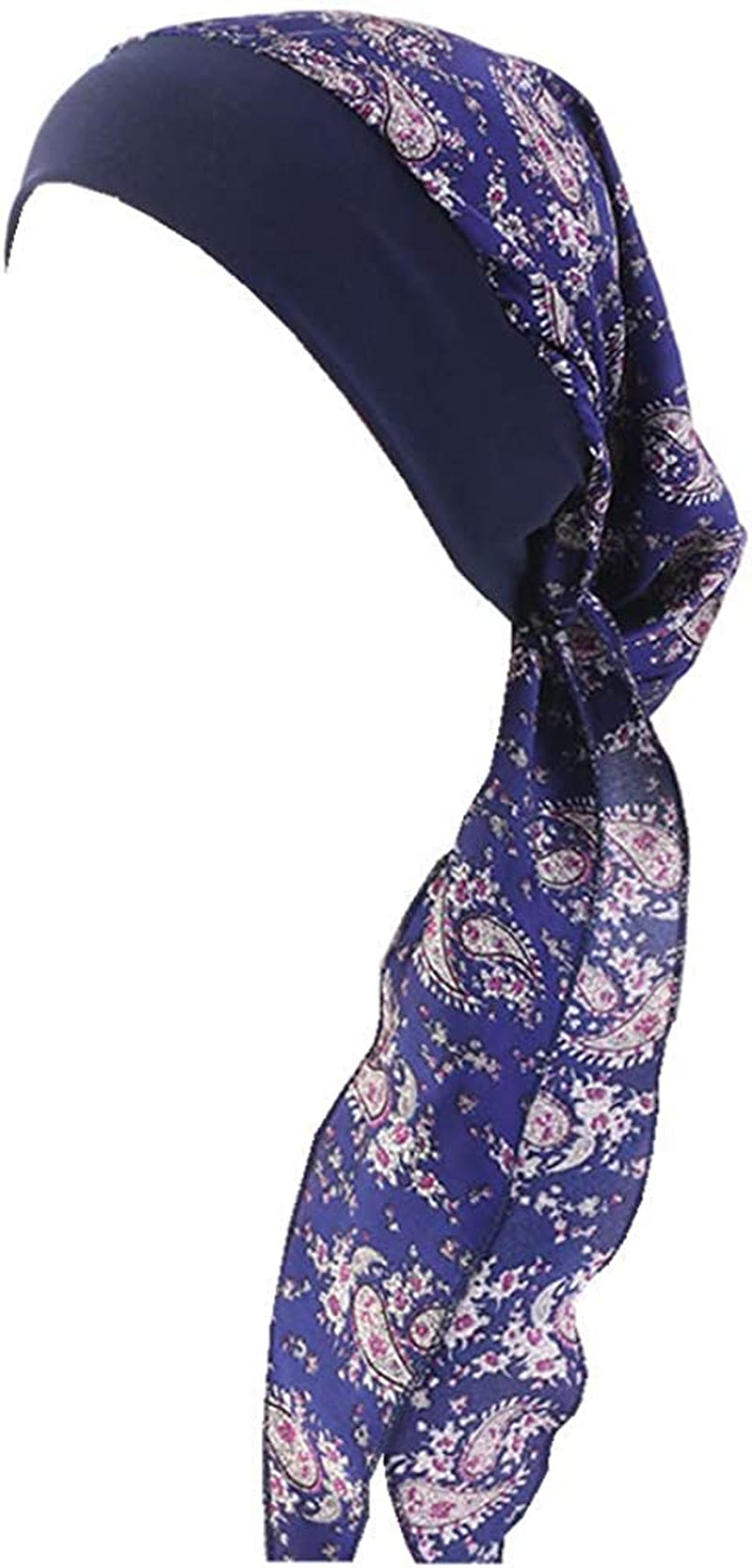 CCCHO Women Vintage Silky Turbans Bonnet Elastic Wide Band Multifunction Printing Hat Chemo Hair Loss Cap Apparel & Accessories > Clothing Accessories > Headwear CCCHO Navy  