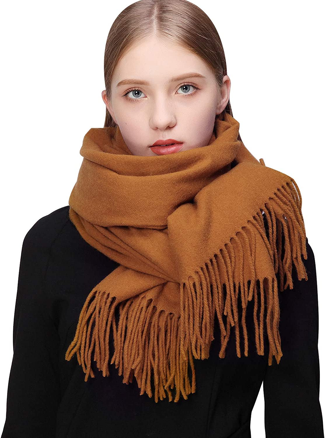 RIIQIICHY 100% Wool Scarf Pashmina Shawls and Wraps for Women Cashmere Warm Winter More Thicker Soft Scarves Apparel & Accessories > Clothing Accessories > Scarves & Shawls RIIQIICHY Bronze  