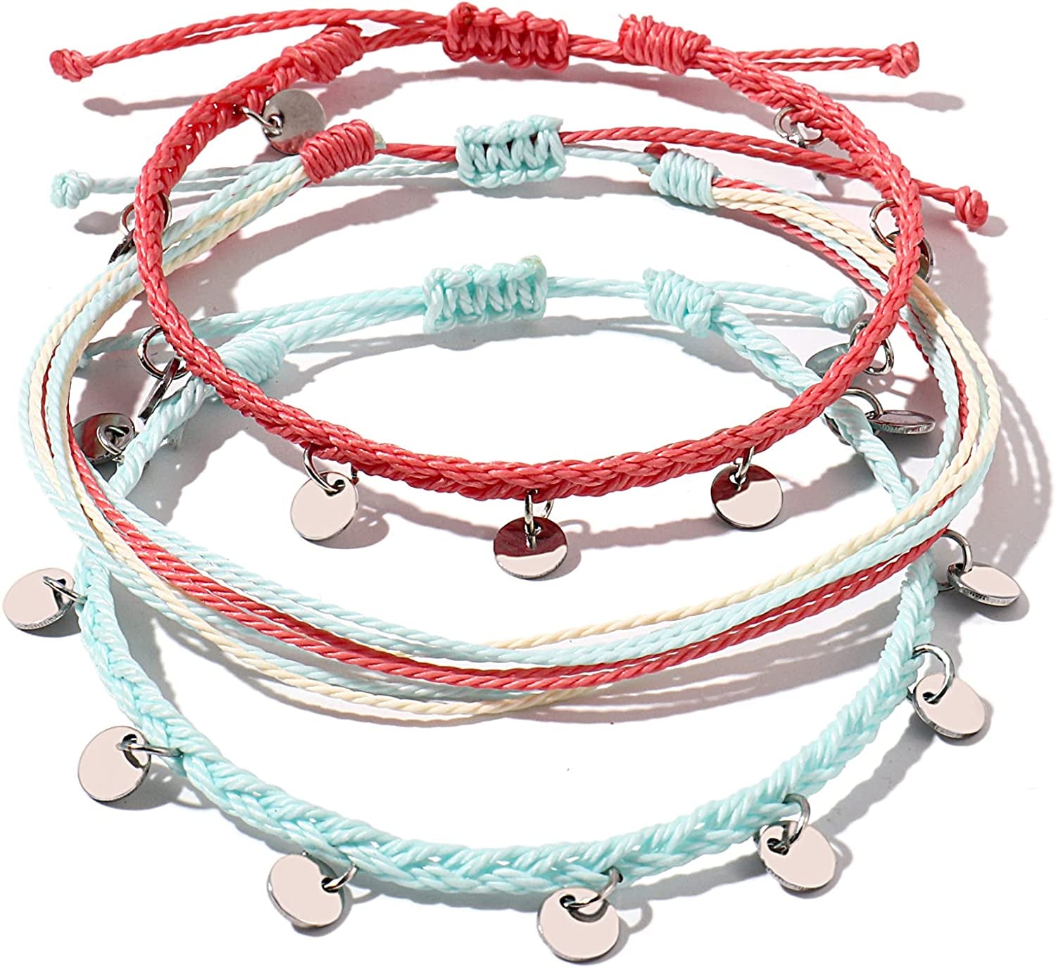 FANCY SHINY String Ankle Bracelets Waterproof Rope Anklets Braided Beach Boho Coin Anklets Cute Friendship Foot Jewelry for Women Teen Girls Apparel & Accessories > Jewelry > Anklets FANCY SHINY Teal  