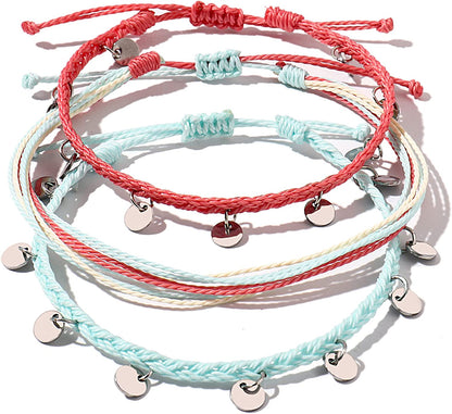 FANCY SHINY String Ankle Bracelets Waterproof Rope Anklets Braided Beach Boho Coin Anklets Cute Friendship Foot Jewelry for Women Teen Girls Apparel & Accessories > Jewelry > Anklets FANCY SHINY Teal  