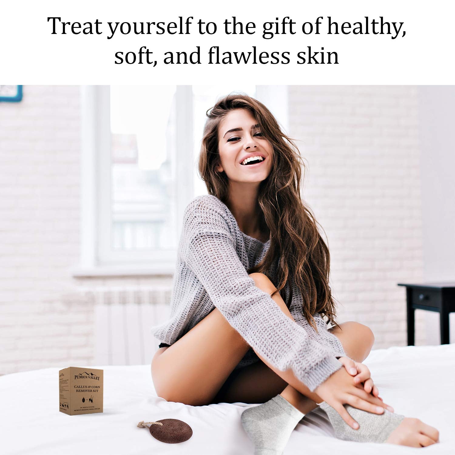 Pumice Stone for Feet & Moisturizing Heel Sleeves - Natural Lava Foot Stone Callus Removing Set - Cracked Heel Treatment - Foot Care Kit for Dry Cracked Feet Body Hands (Brown) (Brown) Health & Beauty > Personal Care > Foot Care Pumice Valley   