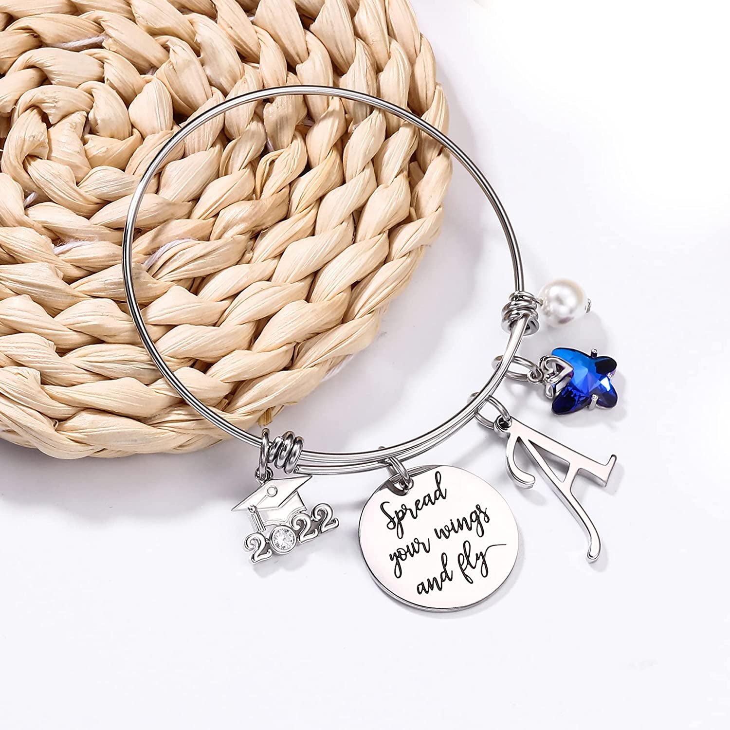 Graduation Gifts for Her 2022 Butterfly Bracelet,Inspirational Bangle with 2022 Graduation Grad Cap Mantra Quote Spread Your Wings and Fly Graduation Bracelet College Graduation Gifts for Her 2022 Apparel & Accessories > Jewelry > Bracelets Turandoss   