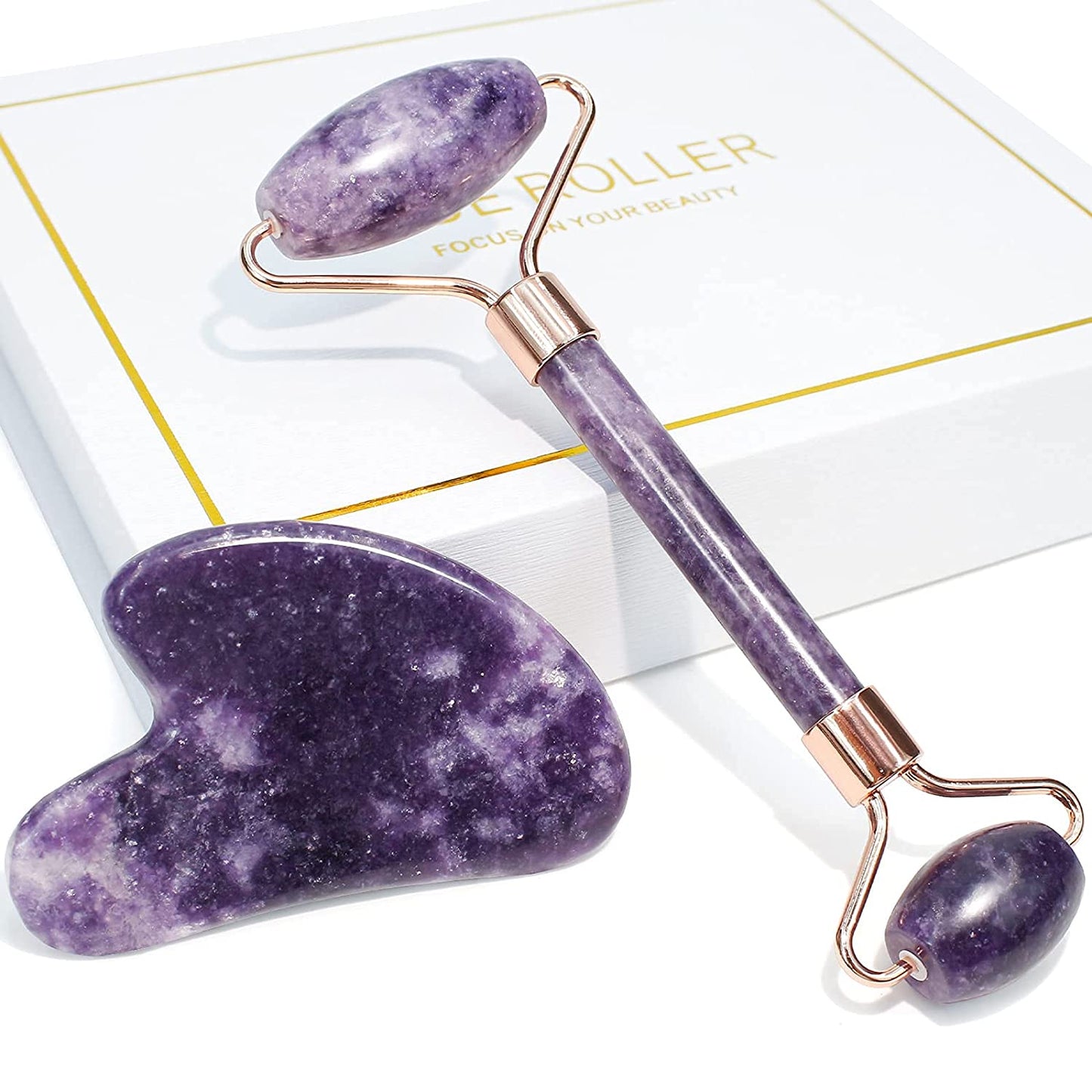 Jade Roller & Gua Sha, Face Roller, Facial Beauty Roller Skin Care Tools, BAIMEI Rose Quartz Massager for Face, Eyes, Neck, Body Muscle Relaxing and Relieve Fine Lines and Wrinkles Health & Beauty > Personal Care > Cosmetics > Cosmetic Tools > Skin Care Tools BAIMEI Purple  
