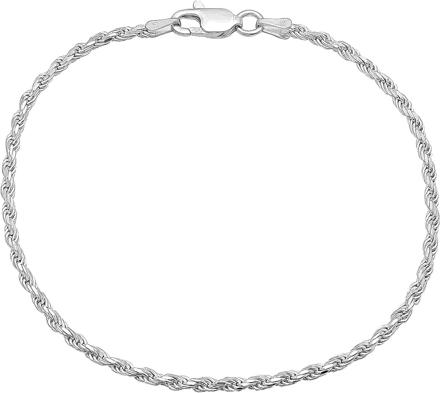 2Mm-7Mm .925 Sterling Silver Diamond-Cut Twisted Rope Apparel & Accessories > Jewelry > Anklets The Bling Factory 2.2mm Anklet 10.0 Inches 