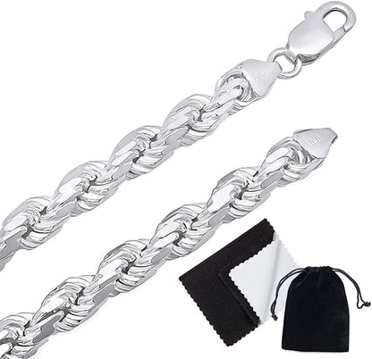 2Mm-7Mm .925 Sterling Silver Diamond-Cut Twisted Rope Apparel & Accessories > Jewelry > Anklets The Bling Factory 7.5mm Necklace 24.0 Inches 