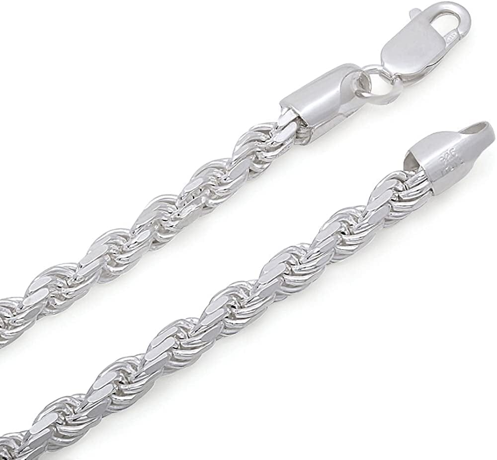 2Mm-7Mm .925 Sterling Silver Diamond-Cut Twisted Rope Apparel & Accessories > Jewelry > Anklets The Bling Factory 4.8mm Necklace 26.0 Inches 