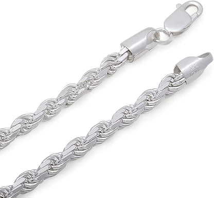 2Mm-7Mm .925 Sterling Silver Diamond-Cut Twisted Rope Apparel & Accessories > Jewelry > Anklets The Bling Factory 4.8mm Necklace 26.0 Inches 