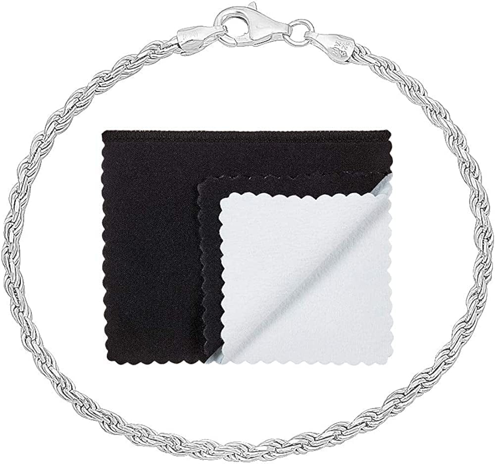 2Mm-7Mm .925 Sterling Silver Diamond-Cut Twisted Rope Apparel & Accessories > Jewelry > Anklets The Bling Factory 2.6mm Anklet 10.0 Inches 