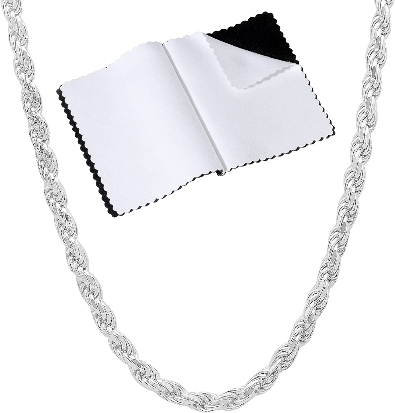 2Mm-7Mm .925 Sterling Silver Diamond-Cut Twisted Rope Apparel & Accessories > Jewelry > Anklets The Bling Factory 3.2mm Necklace 22.0 Inches 