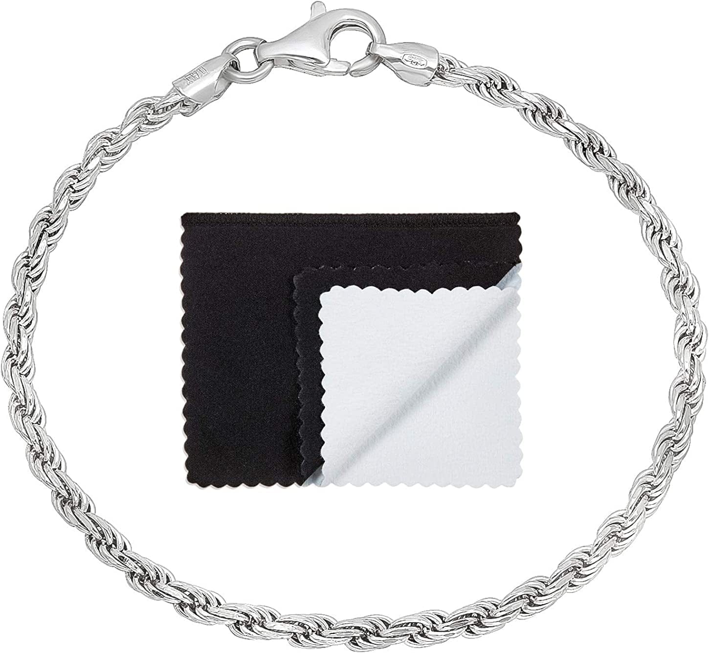 2Mm-7Mm .925 Sterling Silver Diamond-Cut Twisted Rope Apparel & Accessories > Jewelry > Anklets The Bling Factory 3.2mm Bracelet 9.0 Inches 