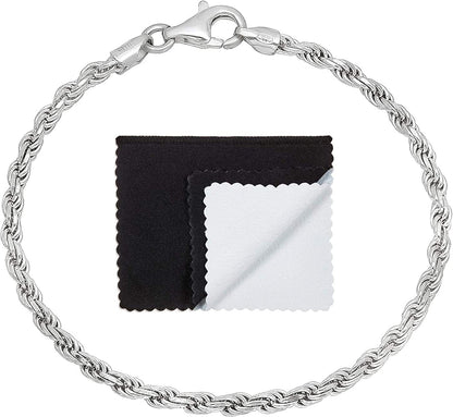 2Mm-7Mm .925 Sterling Silver Diamond-Cut Twisted Rope Apparel & Accessories > Jewelry > Anklets The Bling Factory 3.2mm Bracelet 9.0 Inches 