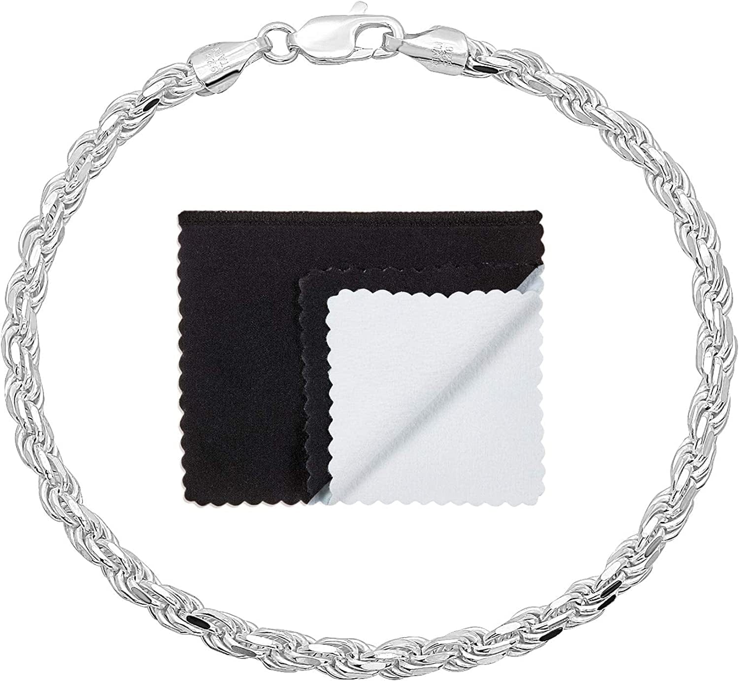 2Mm-7Mm .925 Sterling Silver Diamond-Cut Twisted Rope Apparel & Accessories > Jewelry > Anklets The Bling Factory 3.5mm Bracelet 7.0 Inches 